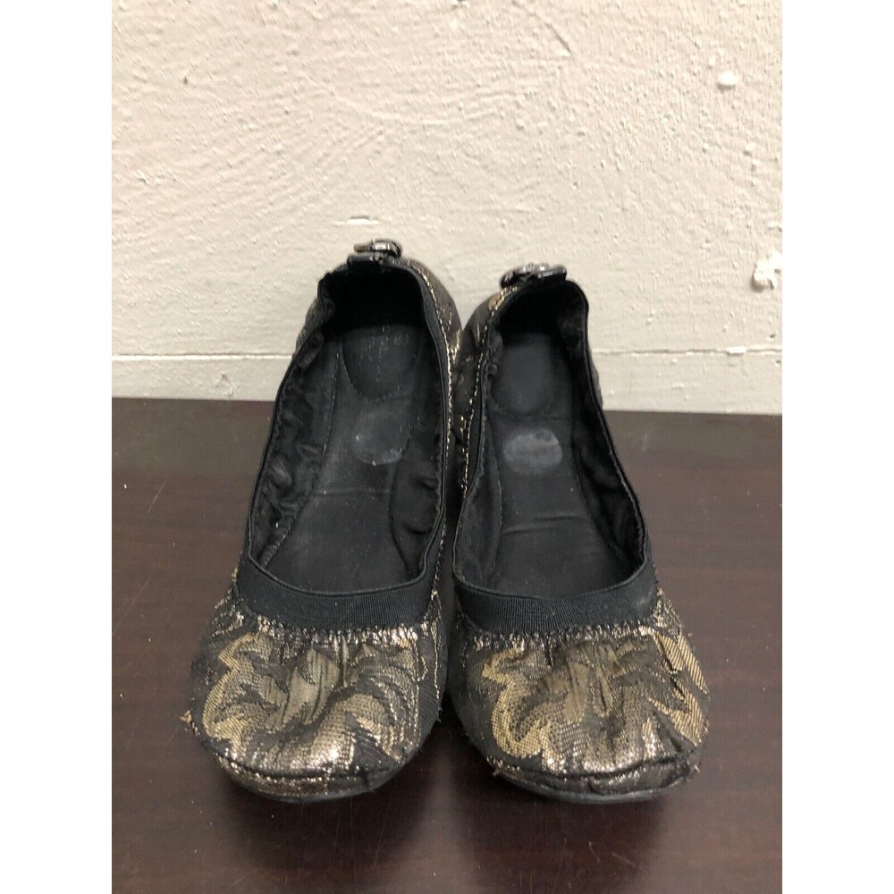 Bandolino Flexible women ballerina  black & glitters gold flats shoes size 7.5 M